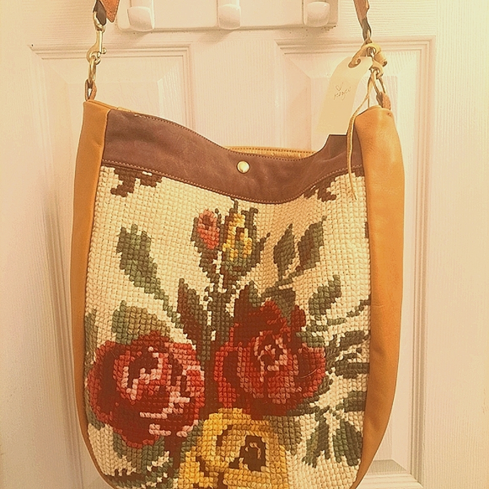 NEW Rebyc One Of A Kind Floral Vintage Needlepoint And Quilted Shoulder Bag